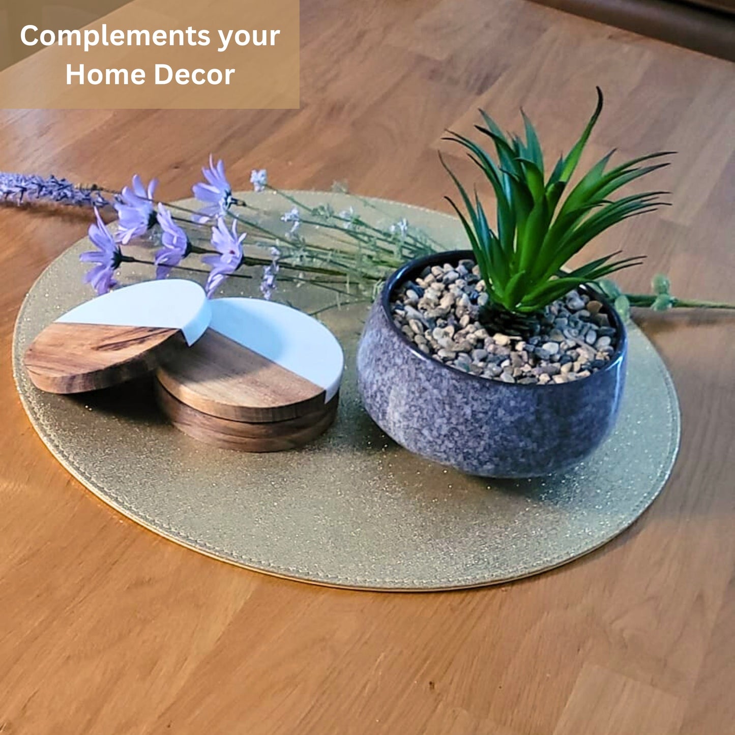 Acacia Wood & Marble Decorative Drink Coasters - Set of 4