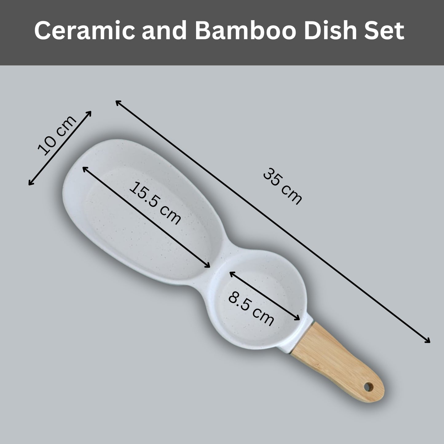 Ceramic and Bamboo Dish Dual Bowl Set