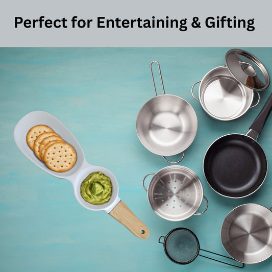 Ceramic and Bamboo Dish Dual Bowl Set