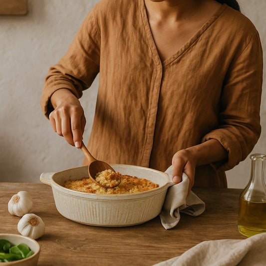 Meen Tribe Stoneware Round Baking Dish green
