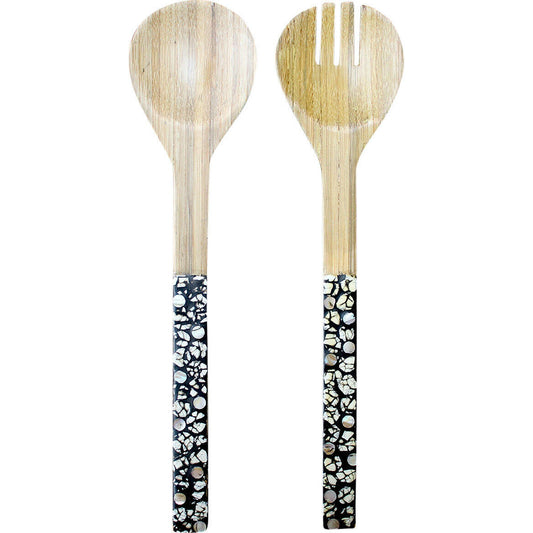 Meen Tribe Shell Black Bamboo Serving Spoons