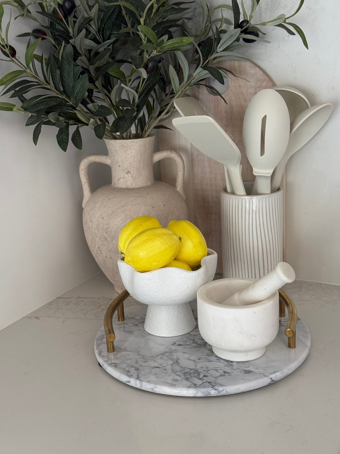 Premium Marble Serving Tray with Gold Handles