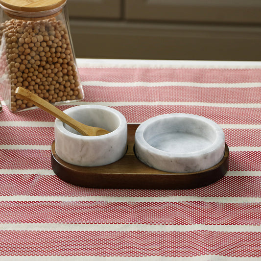 Marble Seasoning Dishes with a Wooden Tray