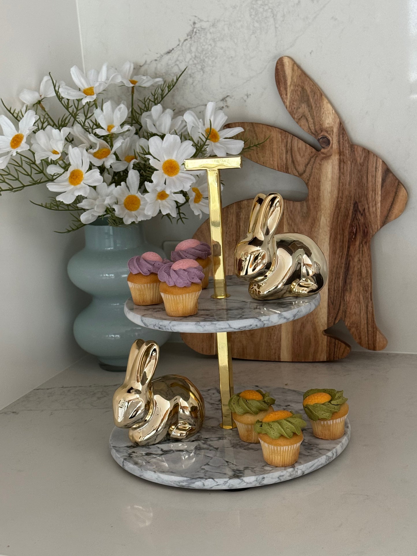 Premium Two-Tier Marble and Gold Serving Stand