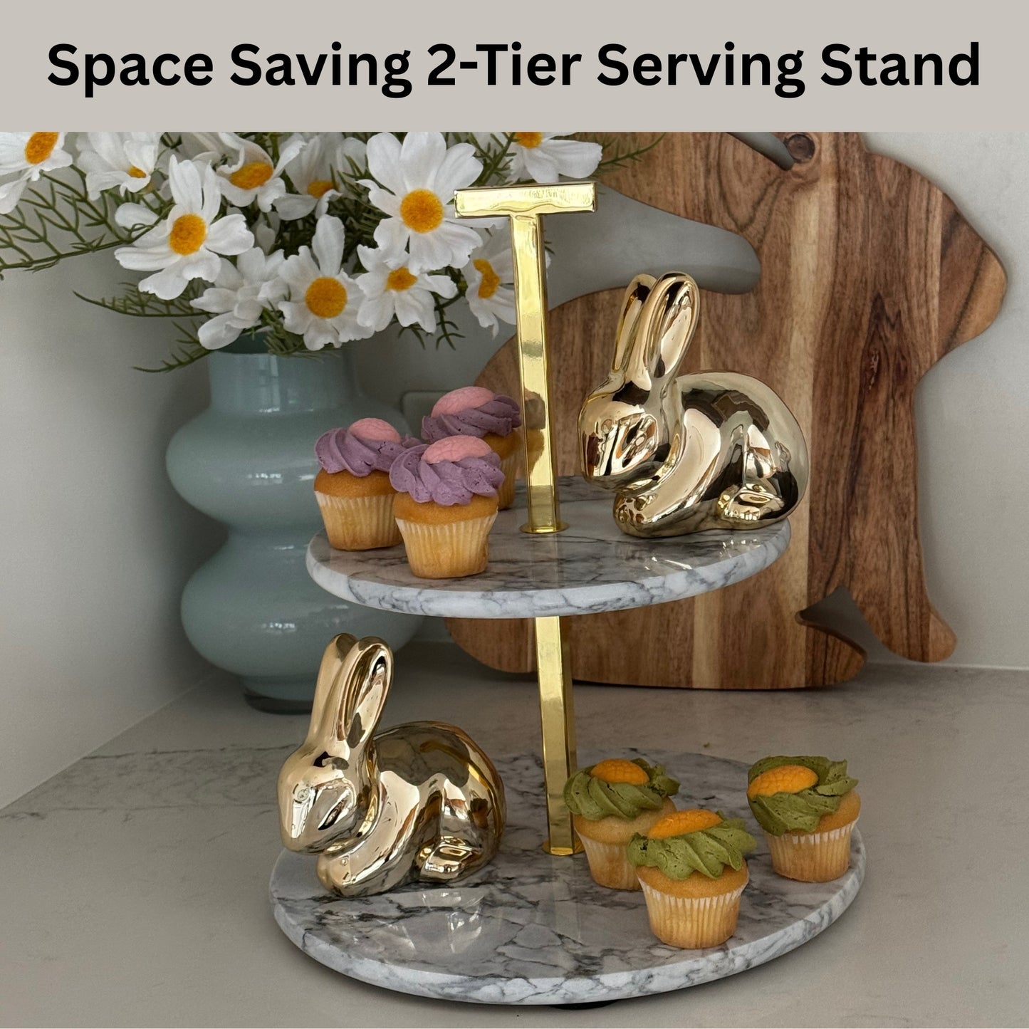 Premium Two-Tier Marble and Gold Serving Stand