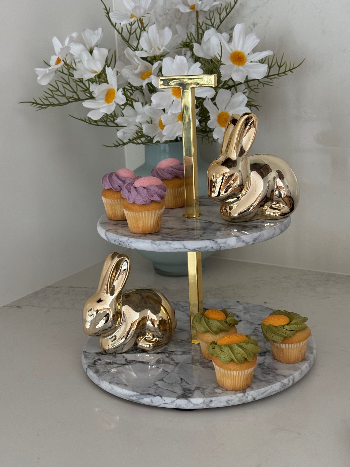 Premium Two-Tier Marble and Gold Serving Stand