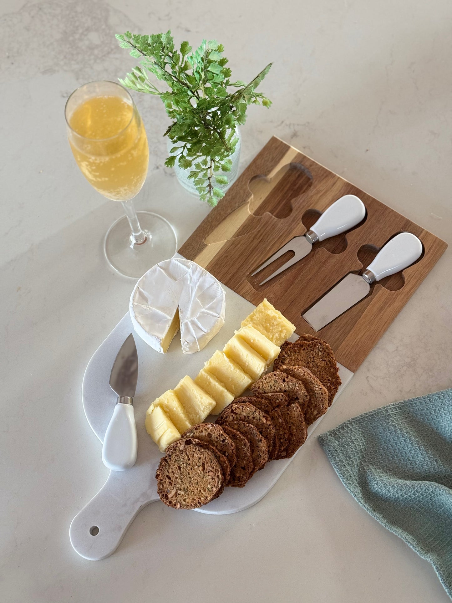 Acacia Wood & Marble Cheese Serving Board Set
