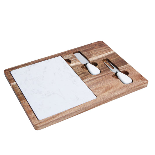 Acacia Wood & Marble Cheese Board Set