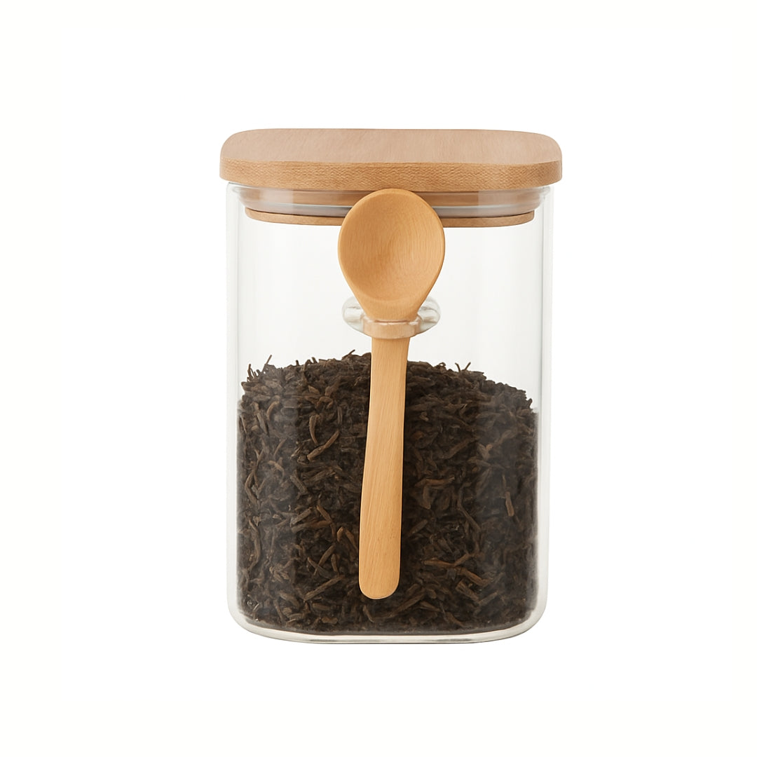 Glass Jar with Bamboo Lid and Spoon