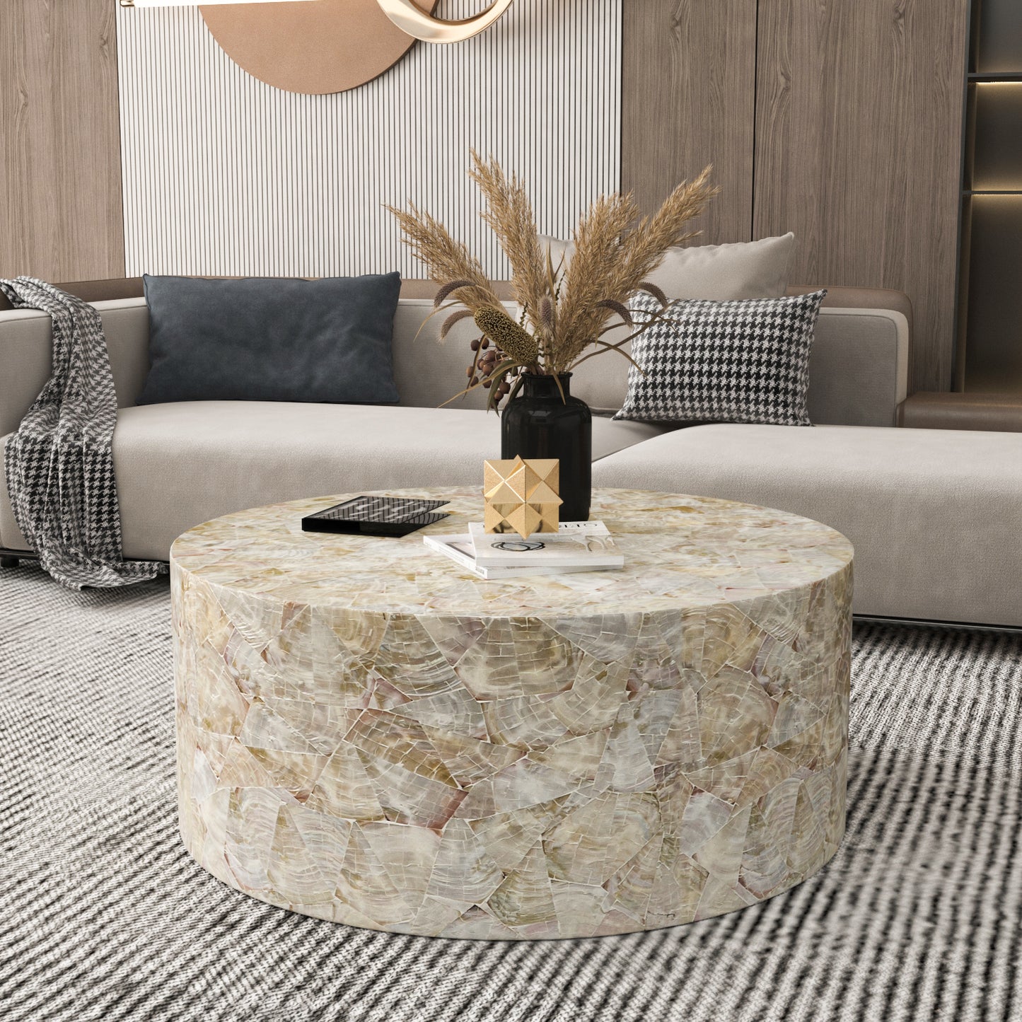 Meen Tribe - Round marble coffee table in a living room