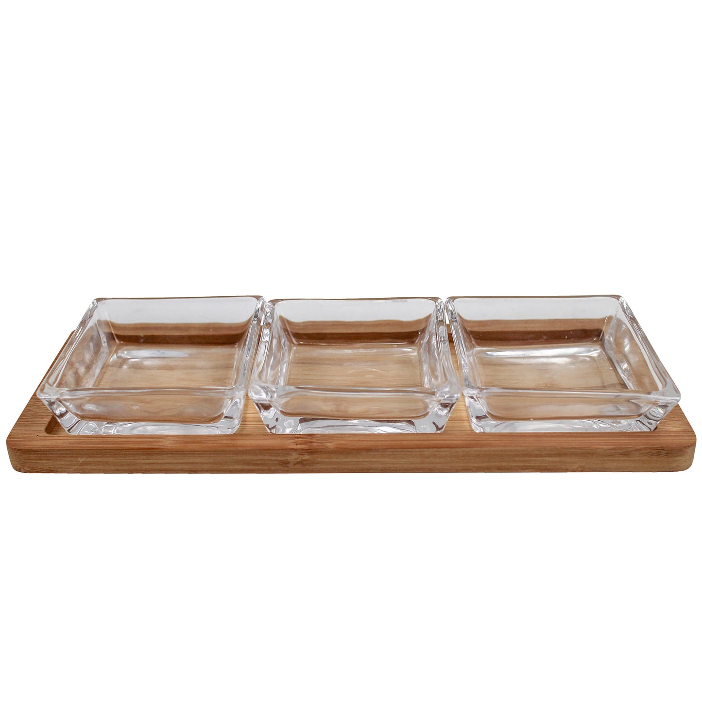 Square Glass Bowls With Tray - 4 Piece Set