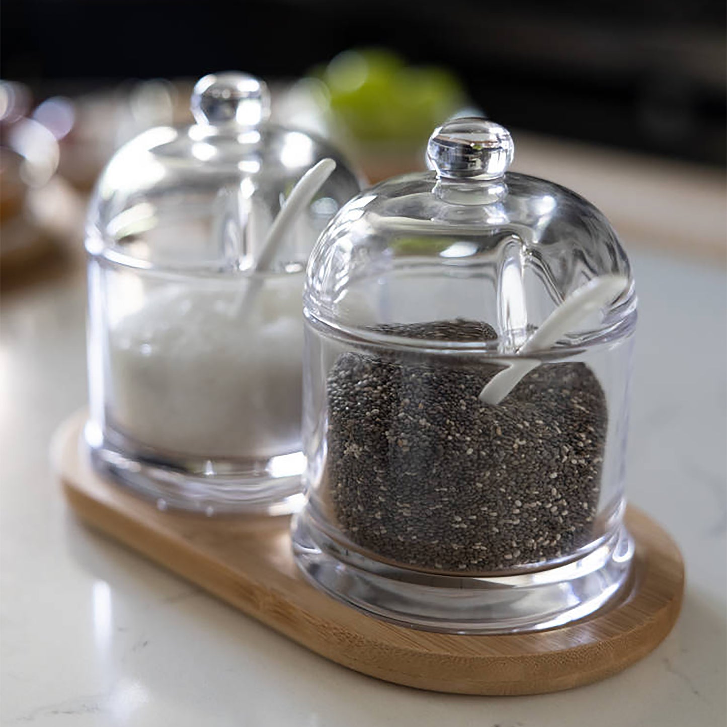Glass Jars Seasoning Set With Tray - 3 Piece