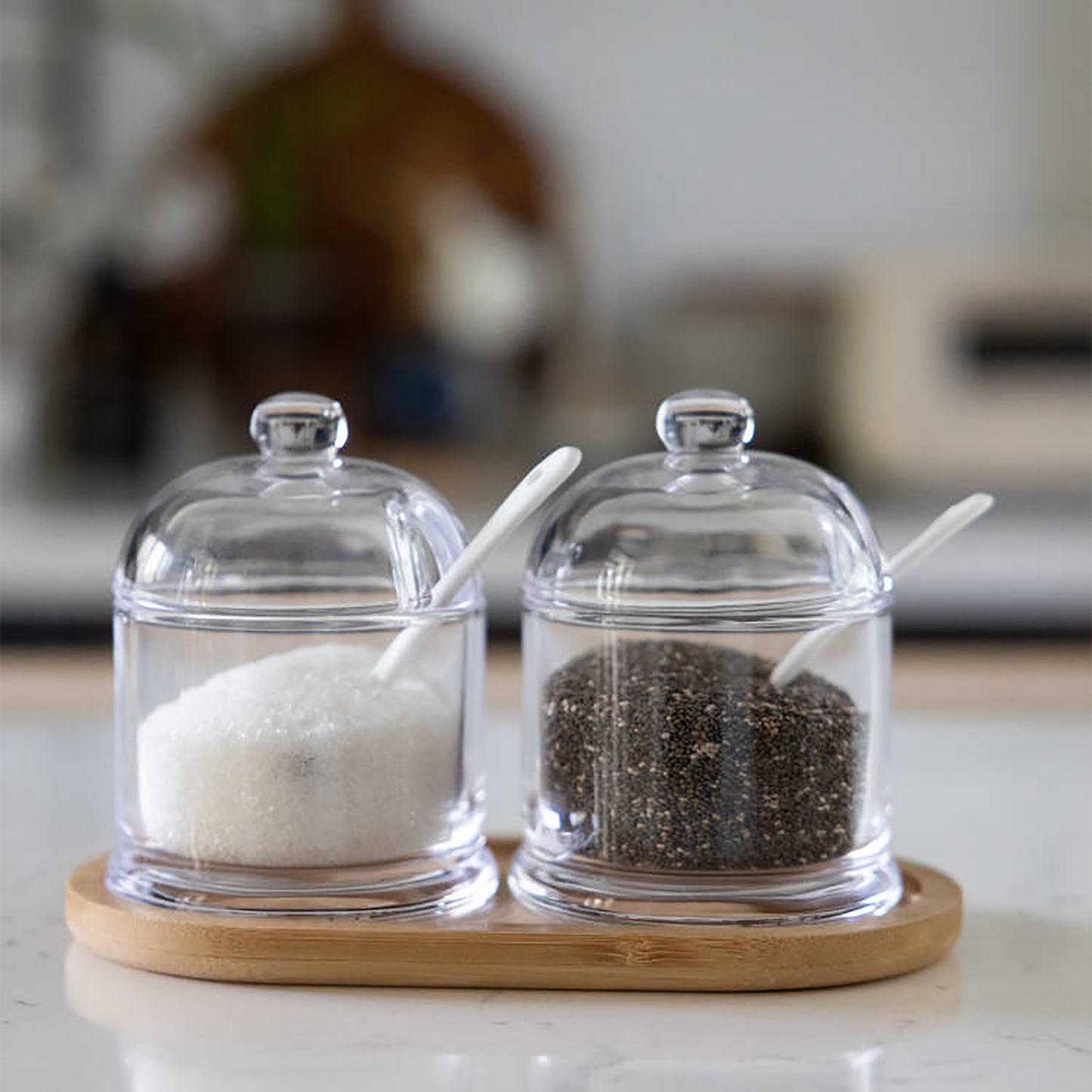Glass Jars Seasoning Set With Tray - 3 Piece