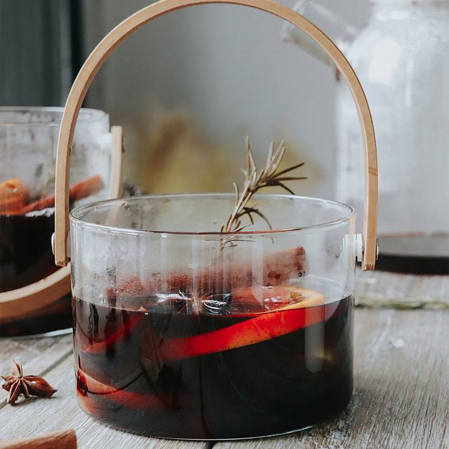 Glass and Bamboo Ice Bucket
