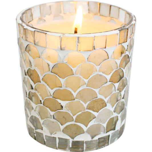 Meen Tribe Glass Wax Candle – White Magnolia Scent in Mosaic Jar