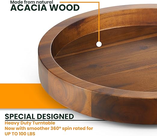 Acacia Wood Lazy Susan Turntable Rotating Tray
