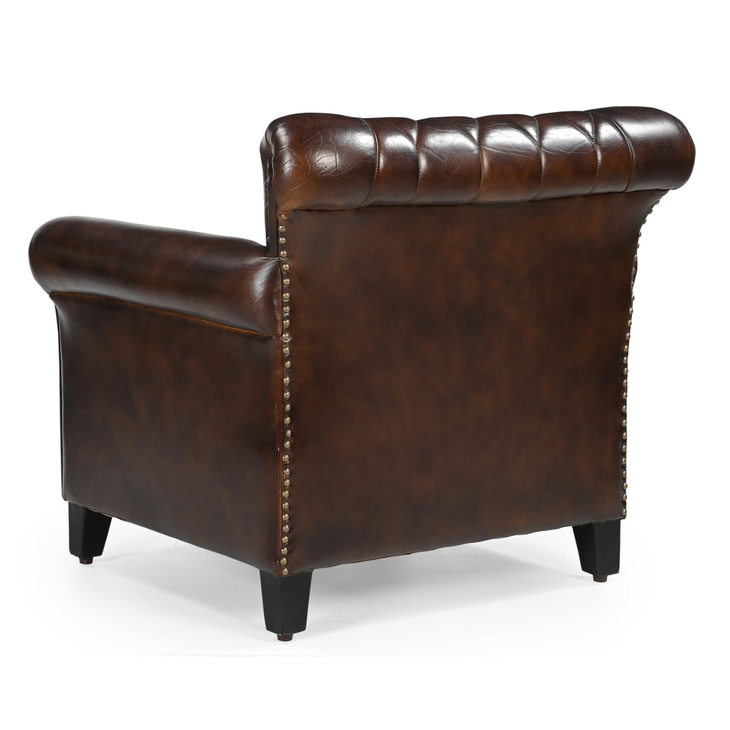 Dark Brown Studded Leather Arm Chair