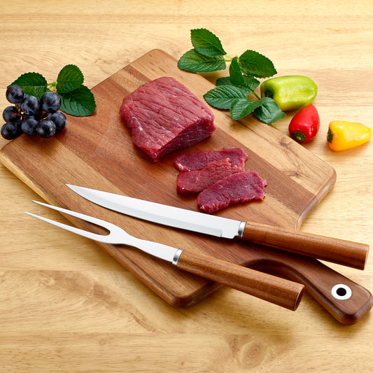 Acacia Wood & Steel Slicing and Carving Knife Set
