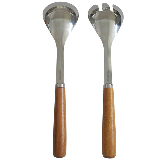 Acacia Wood & Steel Salad Servers - 2 Piece