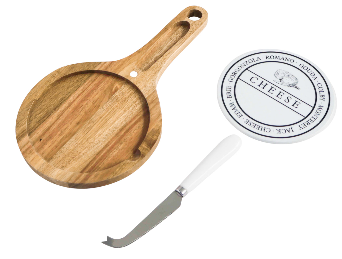 Acacia 3pc Round Cheese Board & Knife Set