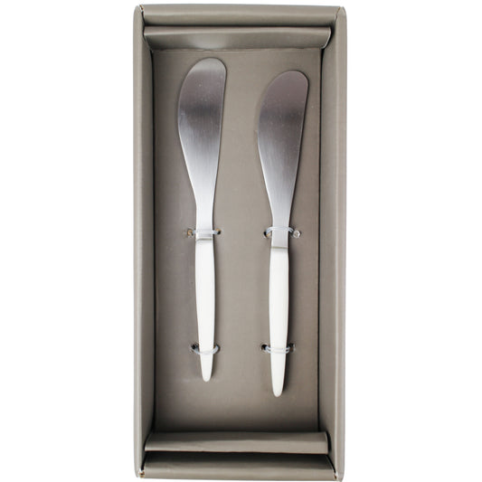 Steel Spreader Knife Set with White Handles - 2 Piece
