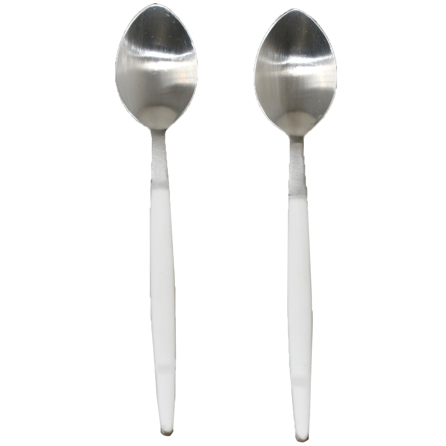 Steel Serving Spoons with White Handle - 2 Piece Set