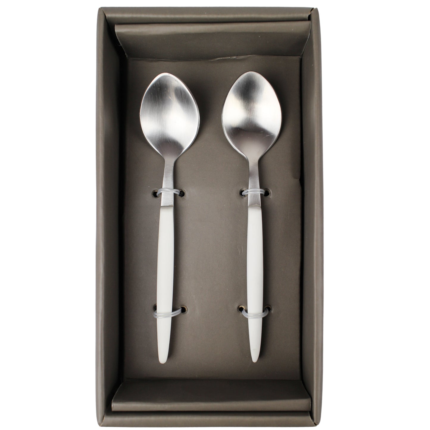 Steel Serving Spoons with White Handle - 2 Piece Set