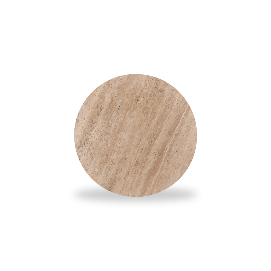 45cm Travertine Top Round Side Table - Walnut