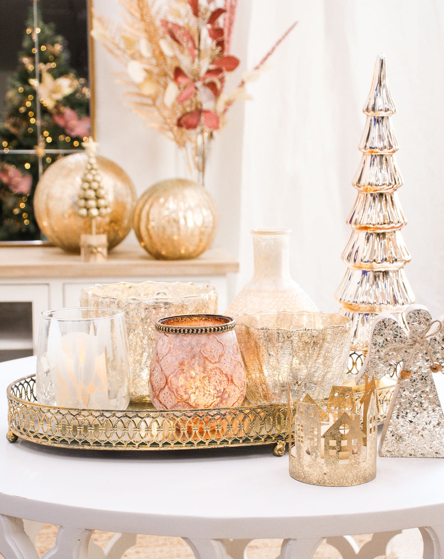 Crackled Nougat Votive Glass Candle Holder