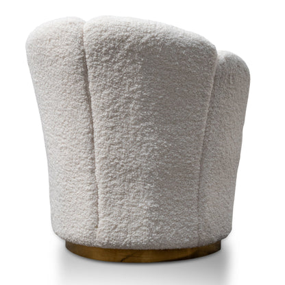 Lounge Chair - White synthetic wool Fabric with Brass Gold Base