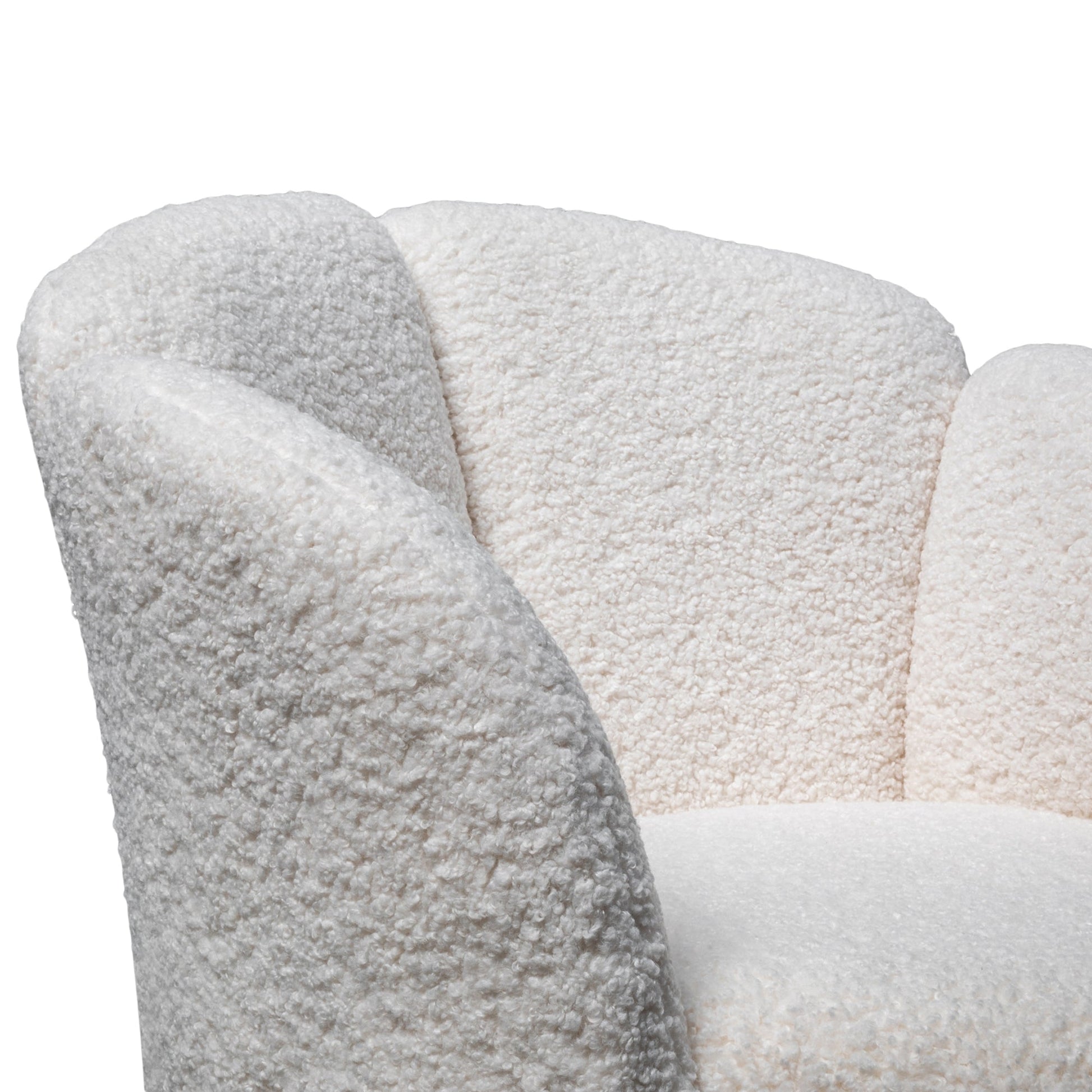 Lounge Chair - White synthetic wool Fabric with Brass Gold Base
