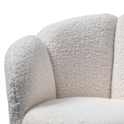Lounge Chair - White synthetic wool Fabric with Brass Gold Base