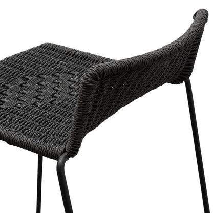 65cm Bar Stool - Black Cord Seat - Black Frame