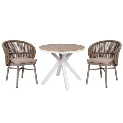 90cm Round Sand White Outdoor Dining Table - Natural