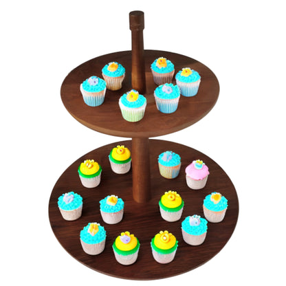 Two-Tier Acacia Wood High Tea Serving Stand