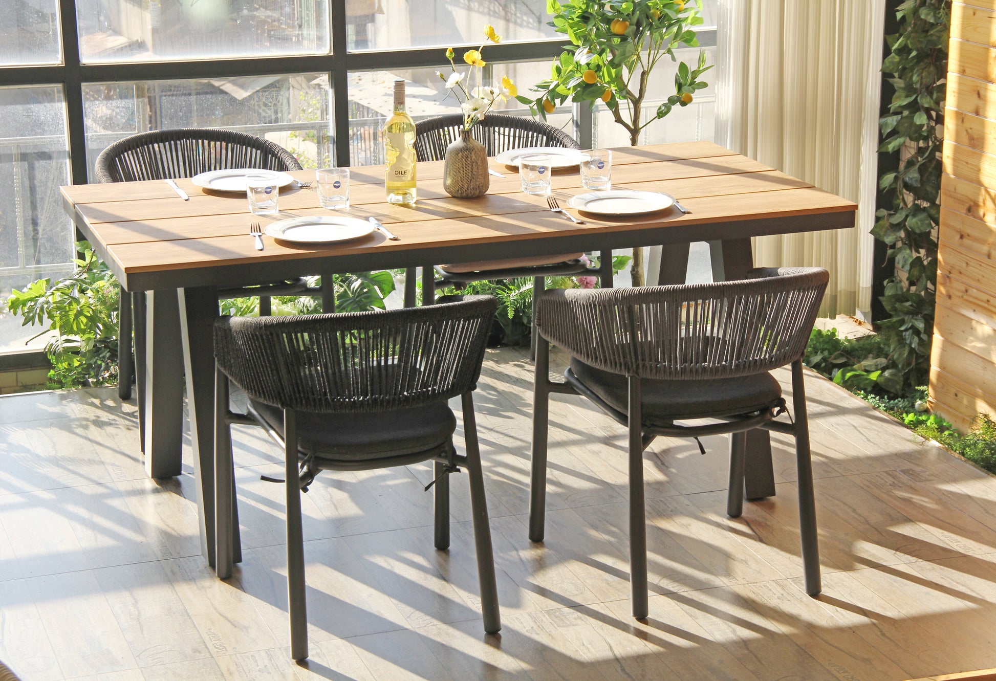 1.8m Charcoal Outdoor Dining Table - Natural