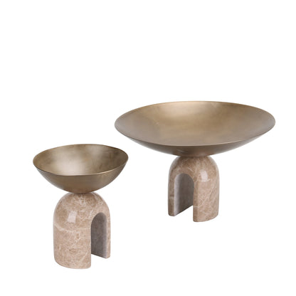 Arc Pedestal Metal Large Tray - Antique Brass
