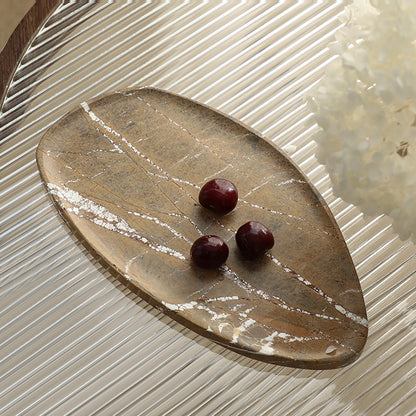 CAC10743-FC Leaf Shaped Marble Plate - Coffee