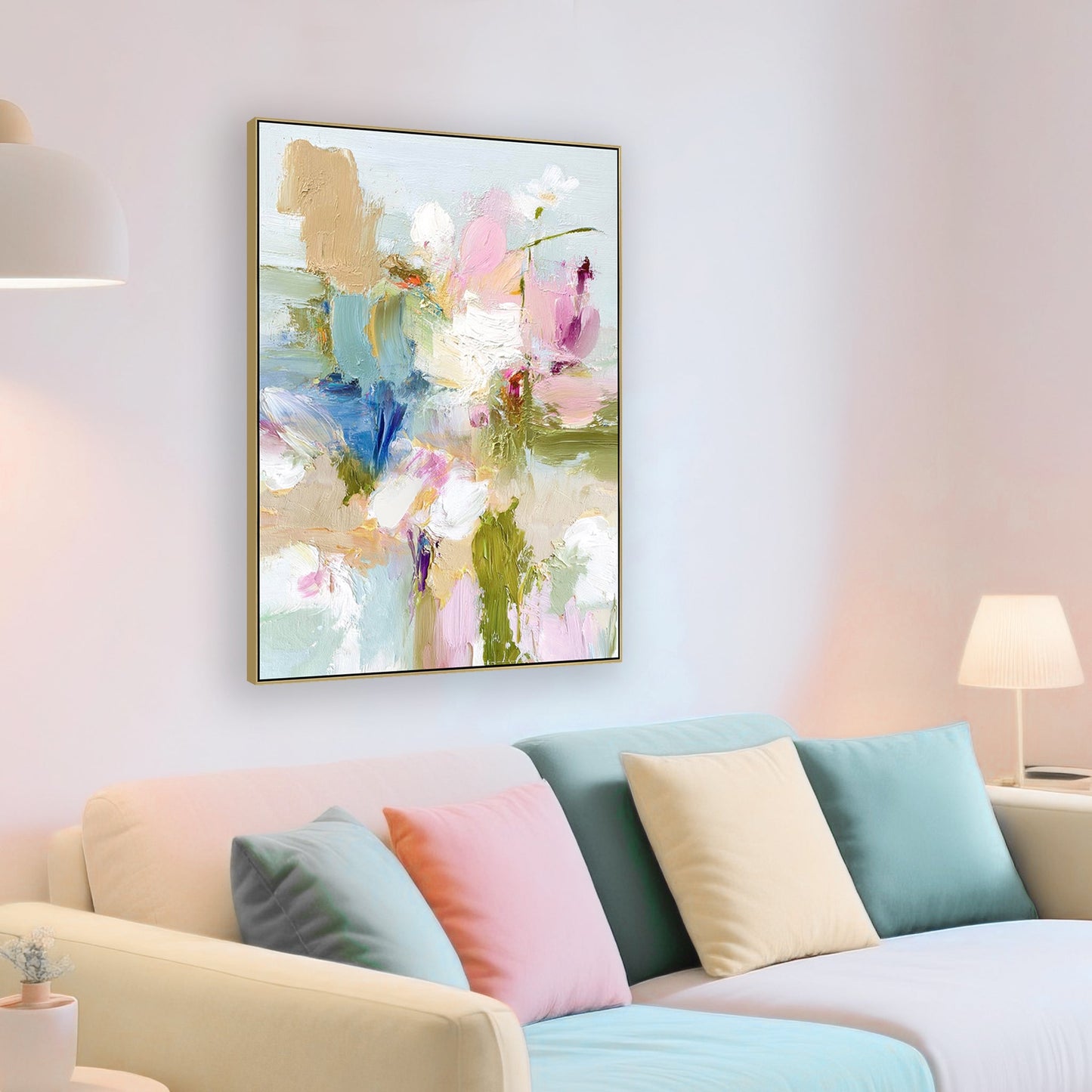 90 x 120cm Framed Canvas - Light Natural