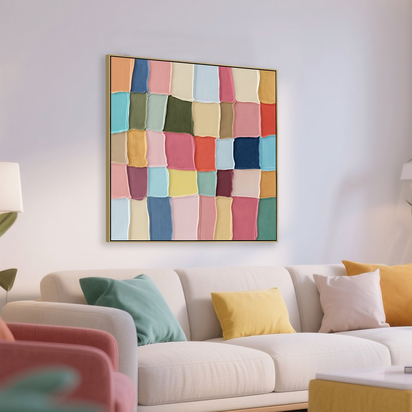 100 x 100cm Framed Canvas - Light Natural