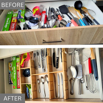 Bamboo Drawer Organisers with Inserts - 4 Pack
