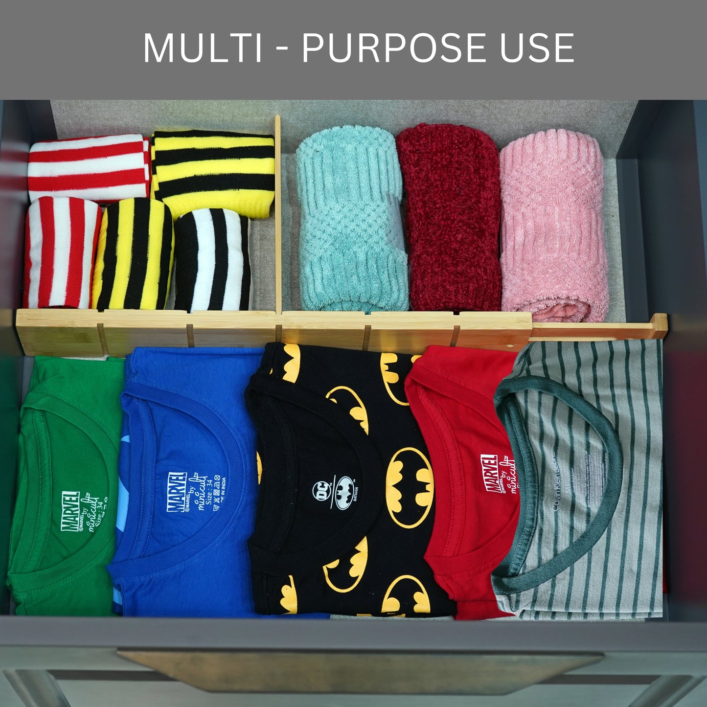 Bamboo Drawer Organisers with Inserts - 4 Pack