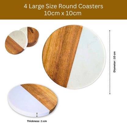 Acacia Wood & Marble Decorative Drink Coasters - Set of 4