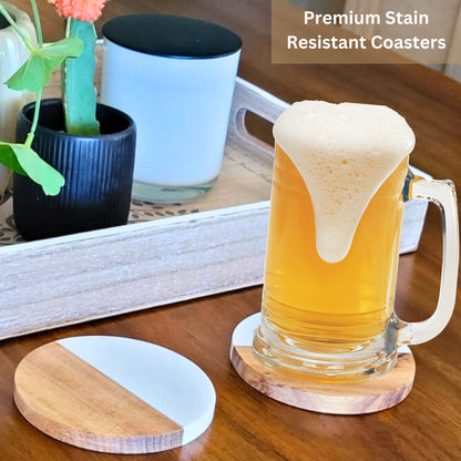 Acacia Wood & Marble Decorative Drink Coasters - Set of 4