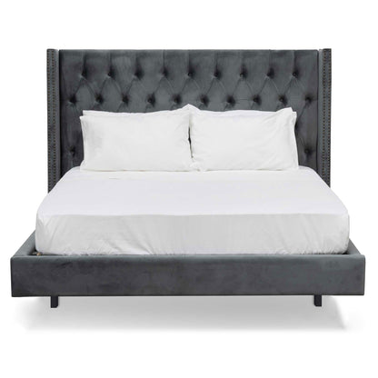 King Bed Frame - Charcoal Velvet