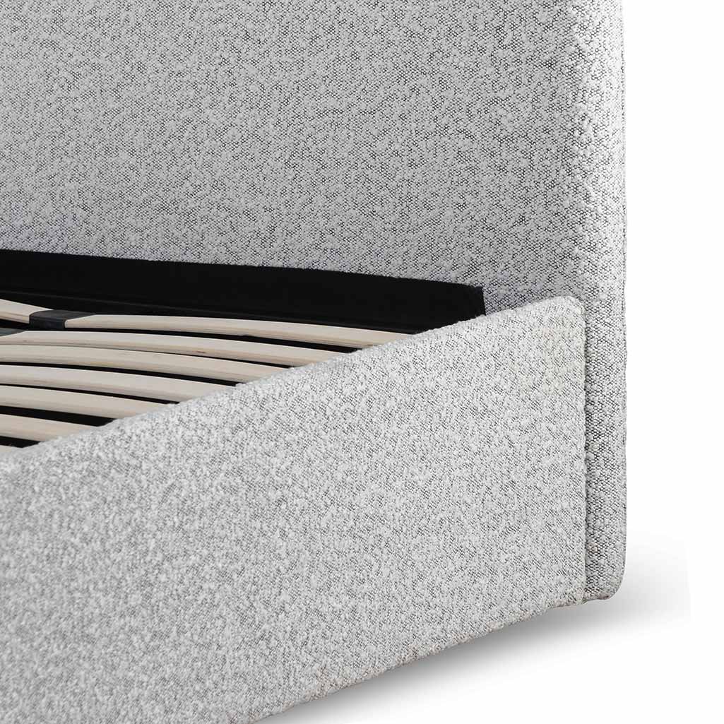Single Sized Bed Frame - Cloudy Pepper Boucle with Storage
