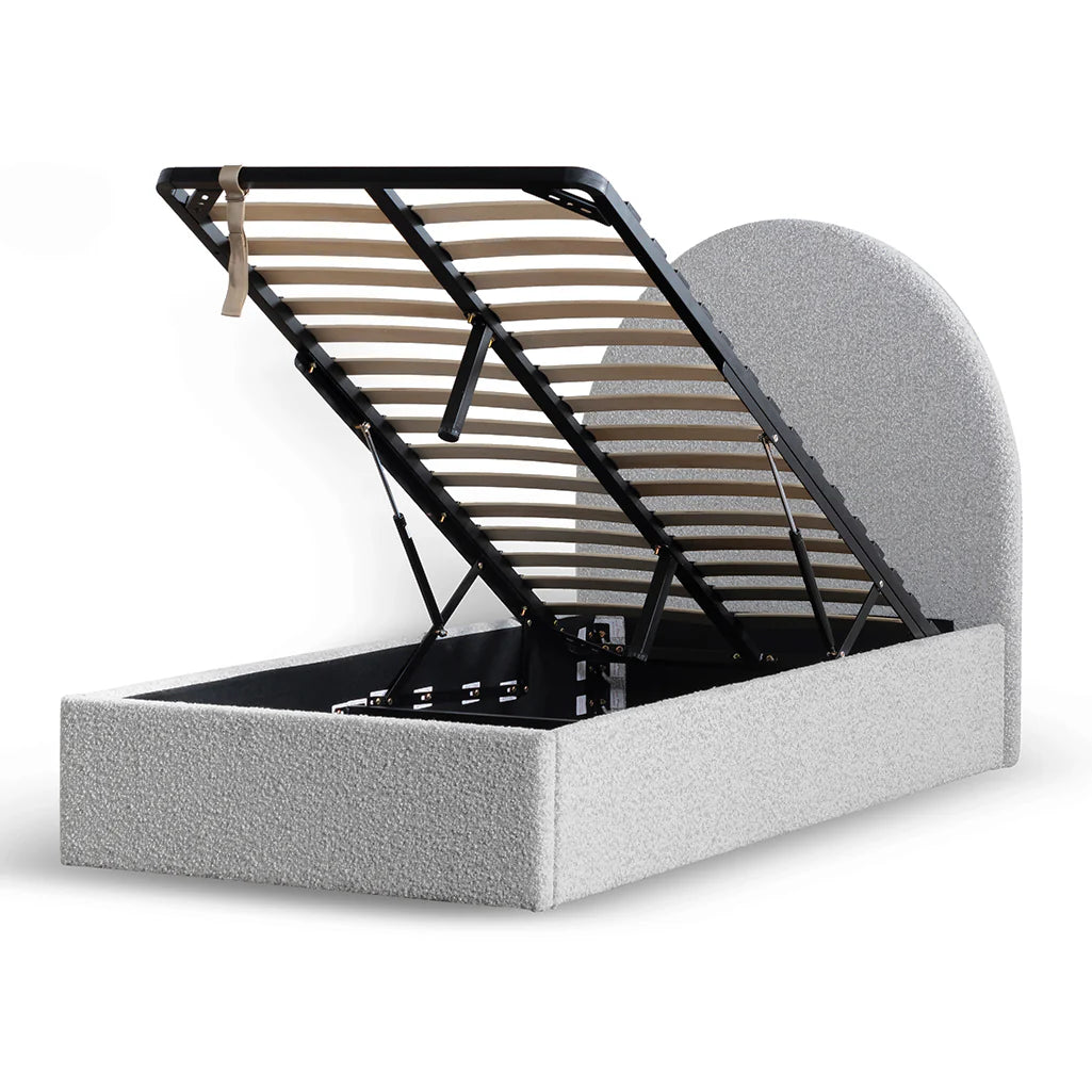 Single Sized Bed Frame - Cloudy Pepper Boucle with Storage