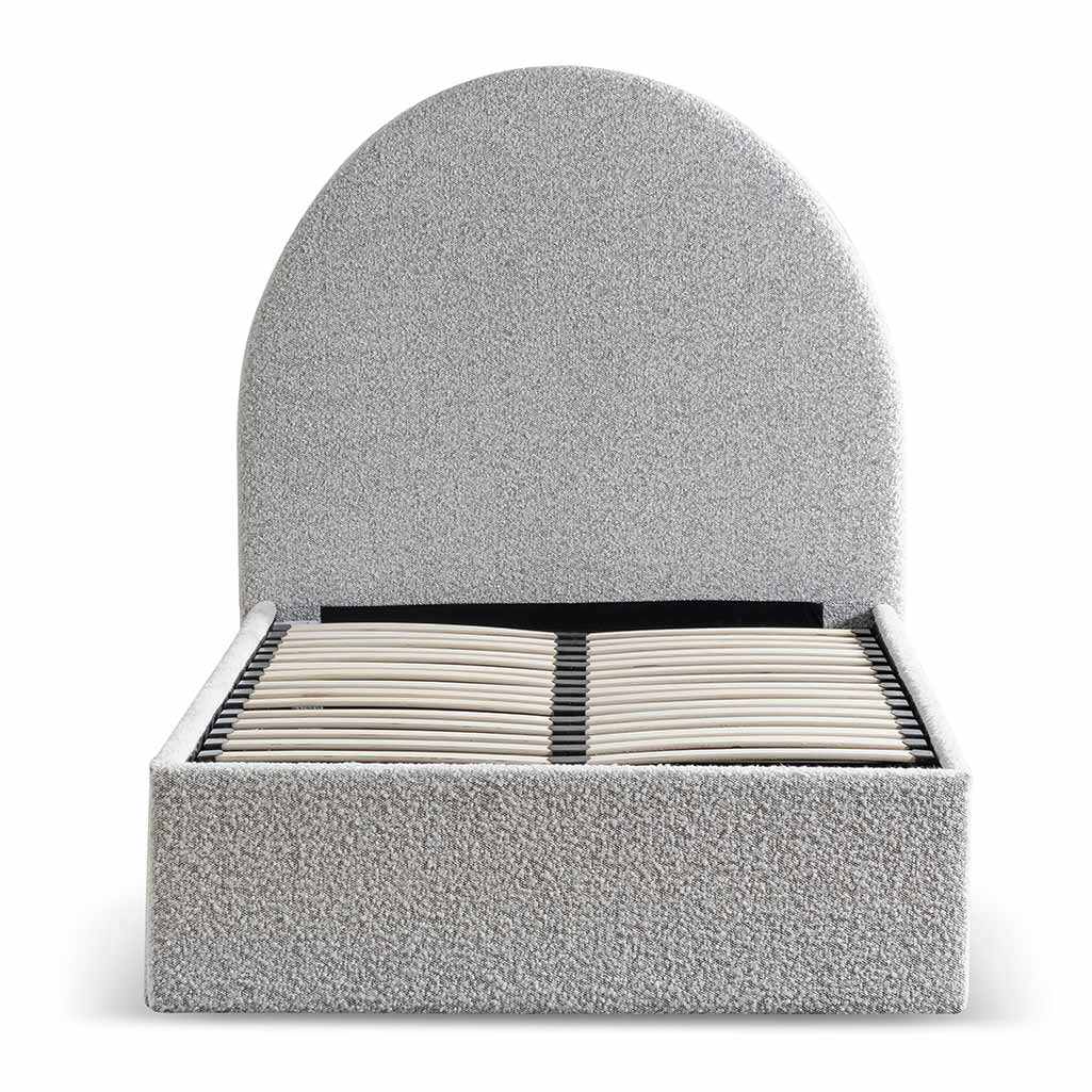Single Sized Bed Frame - Cloudy Pepper Boucle with Storage