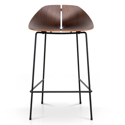 65cm Matte Black Bar Stool - Walnut