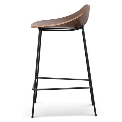65cm Matte Black Bar Stool - Walnut